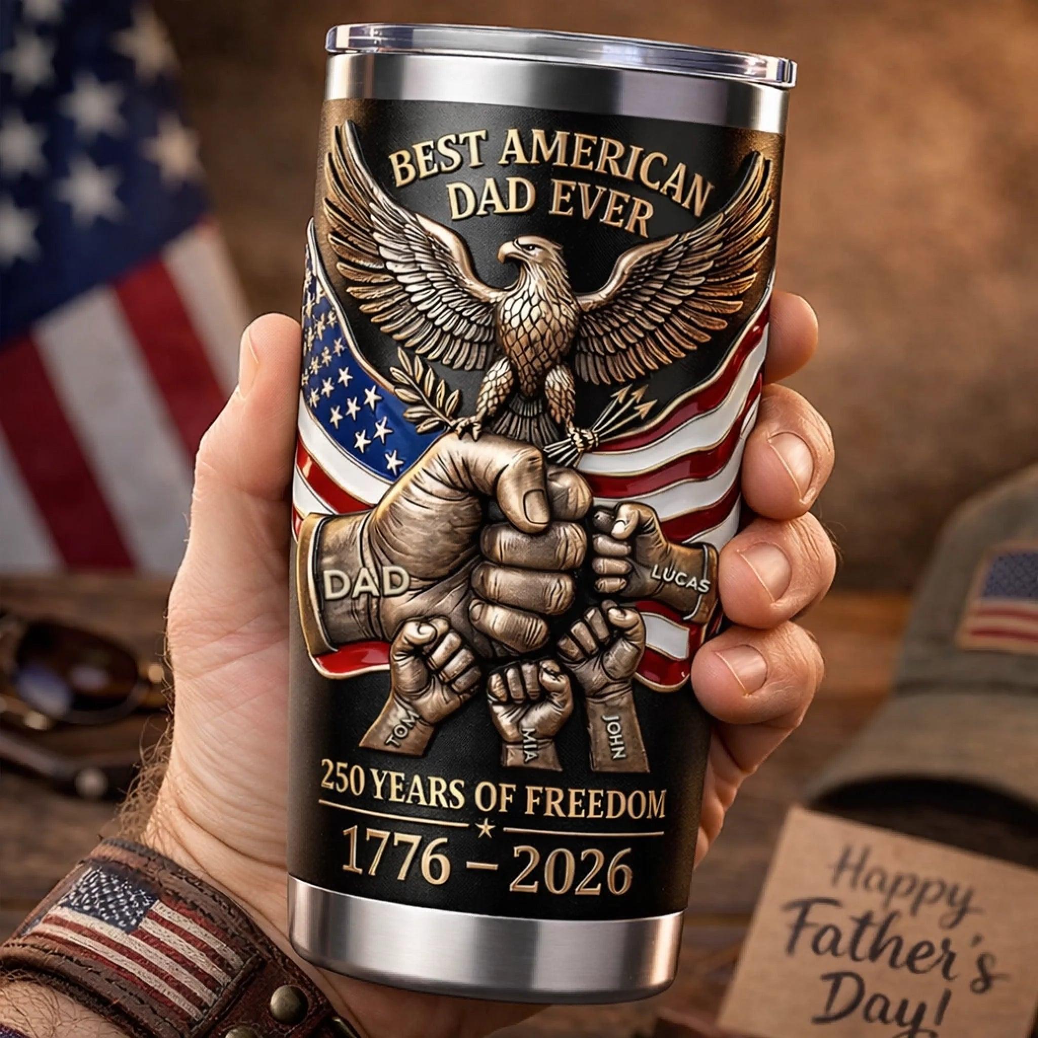 250 Years Of Freedom Customized Thermos Cup - Personalized Name - Gifts For Dad