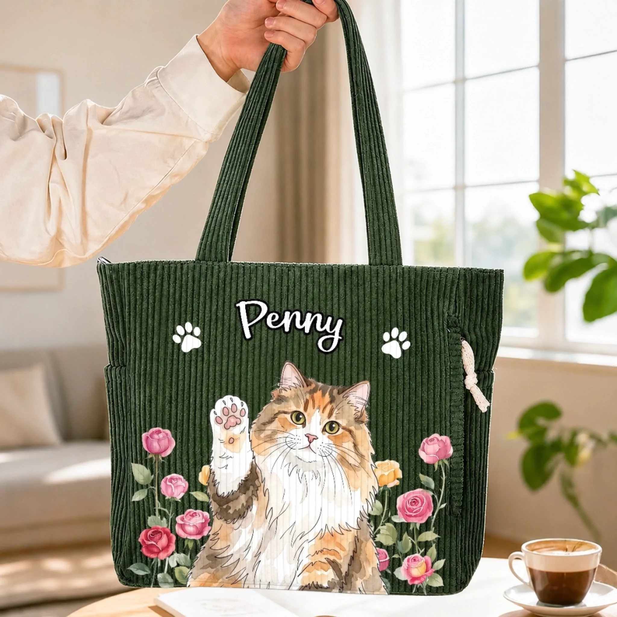 Custom Photo Corduroy Tote Bag - Personalized Birthday Gifts For Dog Cat Lovers, Dog Dad And Mom, Cat Owners - My Garden Of Little Joys detail