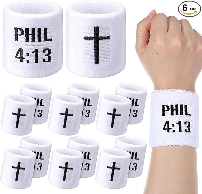 6 Pair Faith Cross Drip Wristband Baseball Drip Baseball Accessories Cross Sports Wristband Absorbent Sweat Band Athletic Christian Faith for Sports Basketball Football Gym Workout