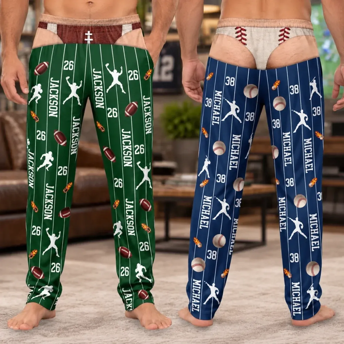 Custom Funny Pajama Pants Personalized Ball Pattern Pajama Pants Gift for Sports Fans detail