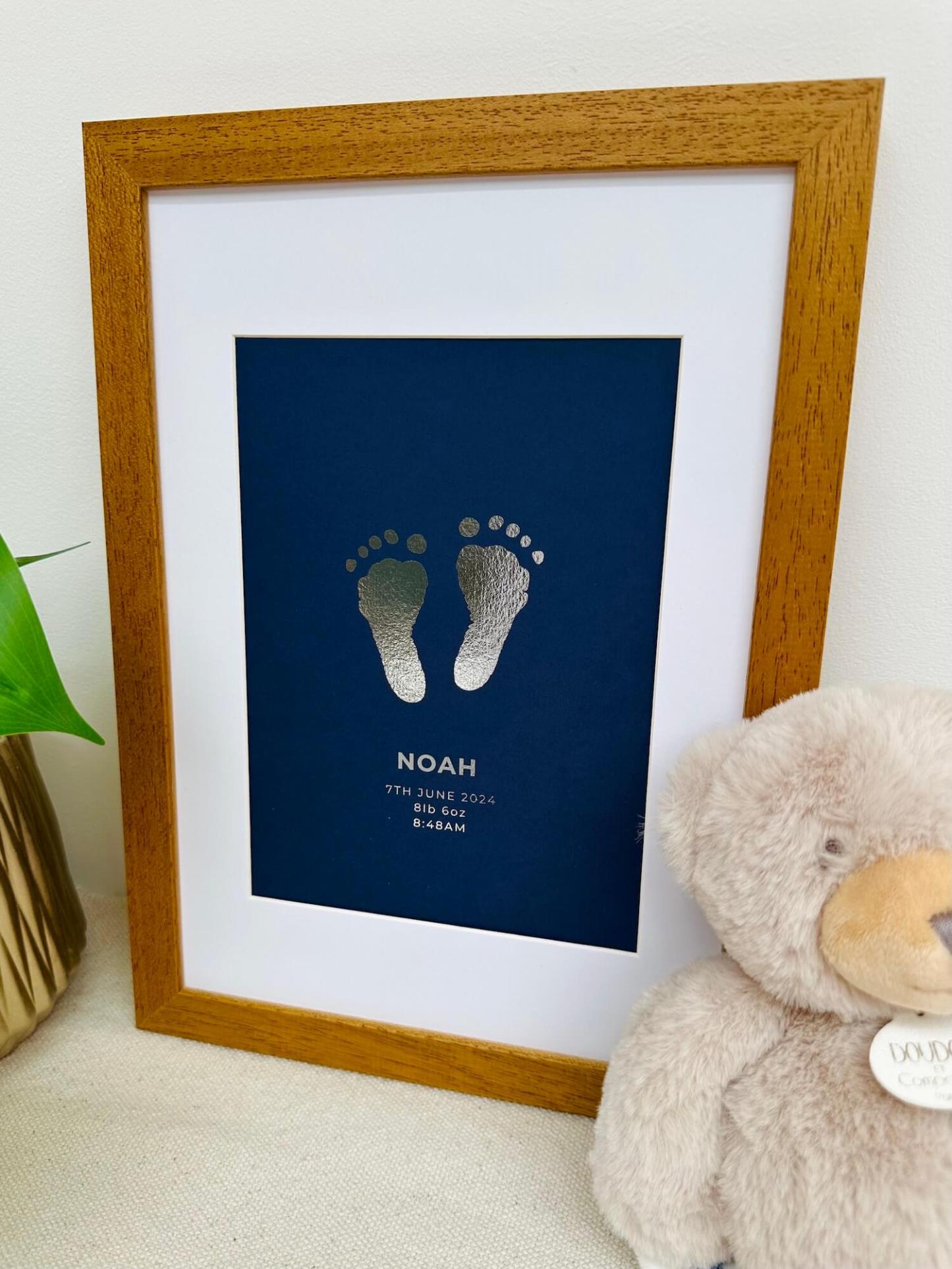 Personalised Foiled Baby Hand & Footprint Artwork A Good Gift