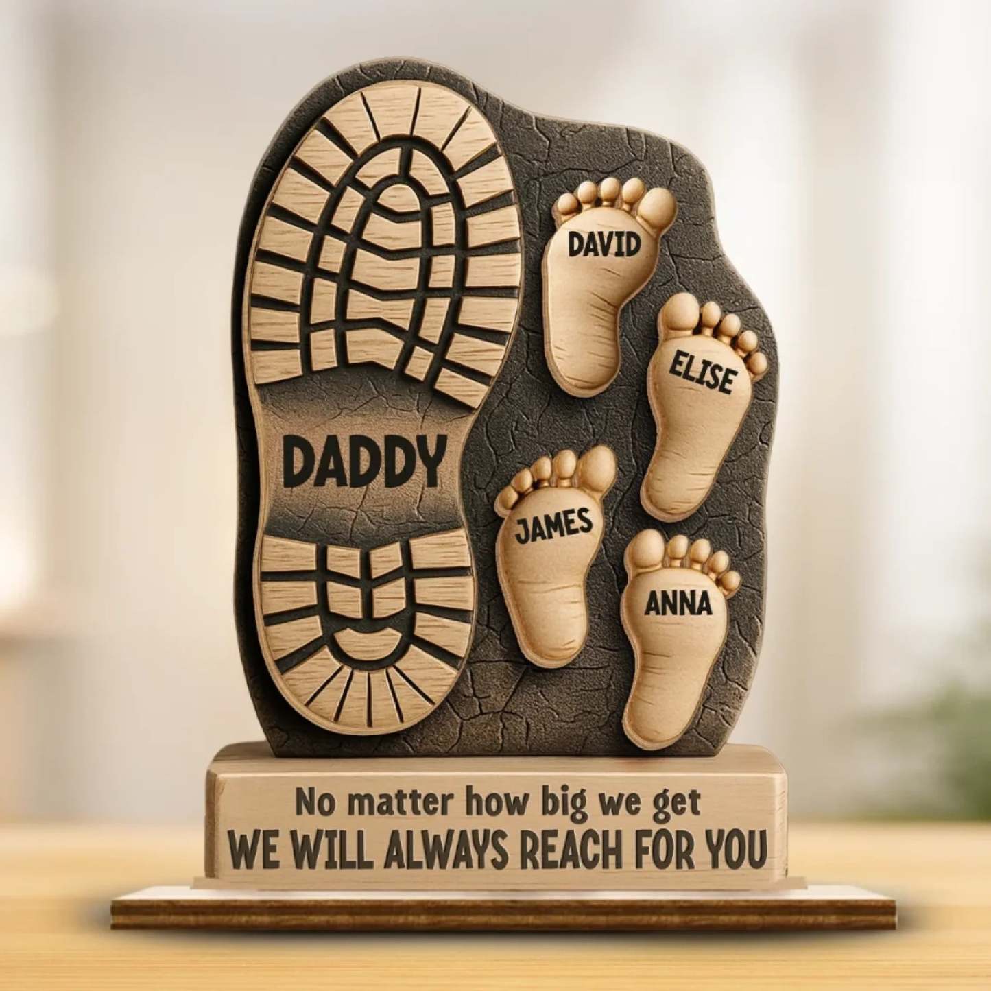 Your Footsteps Led Our Way - Family Personalized Custom Shaped 2-Layered Wooden Plaque With Flat Stand - Father's Day, House Warming Gift For Dad, Grandpa