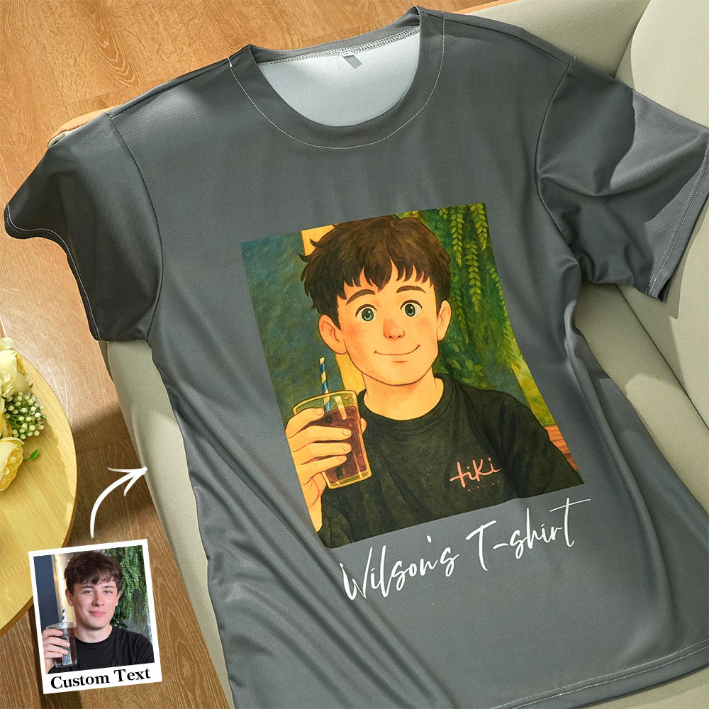Custom Cartoon Style Photo T-Shirt Personalized Anime Portrait Tshirt with Custom Text Gift for Family - soufeelus