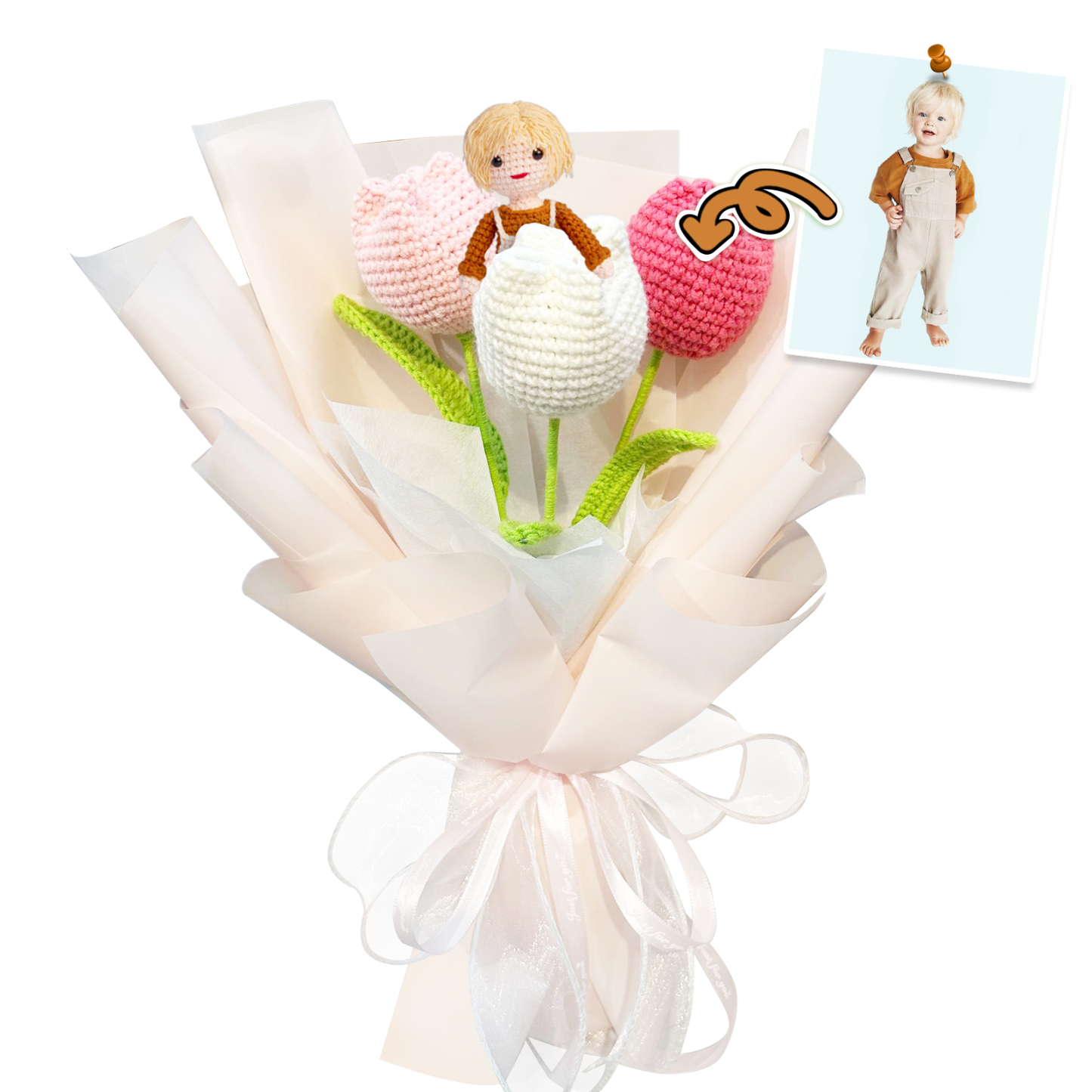 Custom Doll Bouquet Hand-Woven Simulation Wool Crochet Tulip Flower Desktop Ornaments Mother's Day Gifts