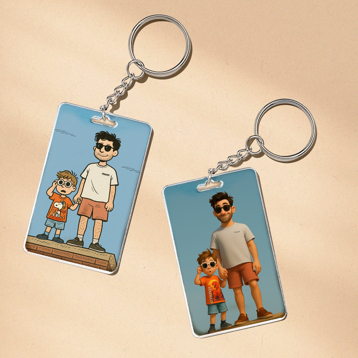 Personalized Keychain Photo Custom Anime Portrait Cartoon Style Father's Day Gift