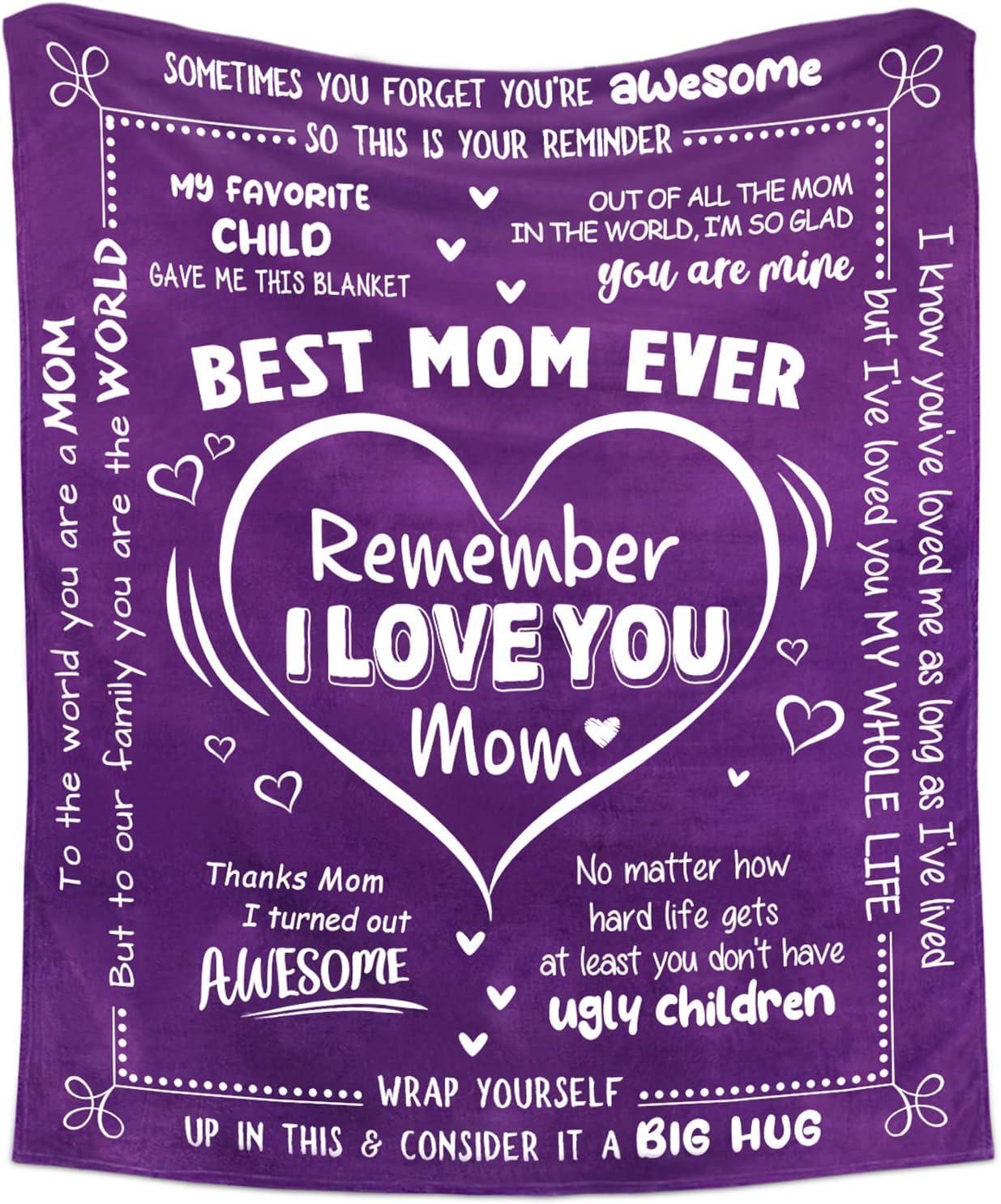 Gift for Mom from Daughter Son - Best Mom Ever Soft Fleece Throw Blanket 60x80 in - Mothers Day Birthday Gifts for Women Mama, Present for Stepmom Mother-in-Law