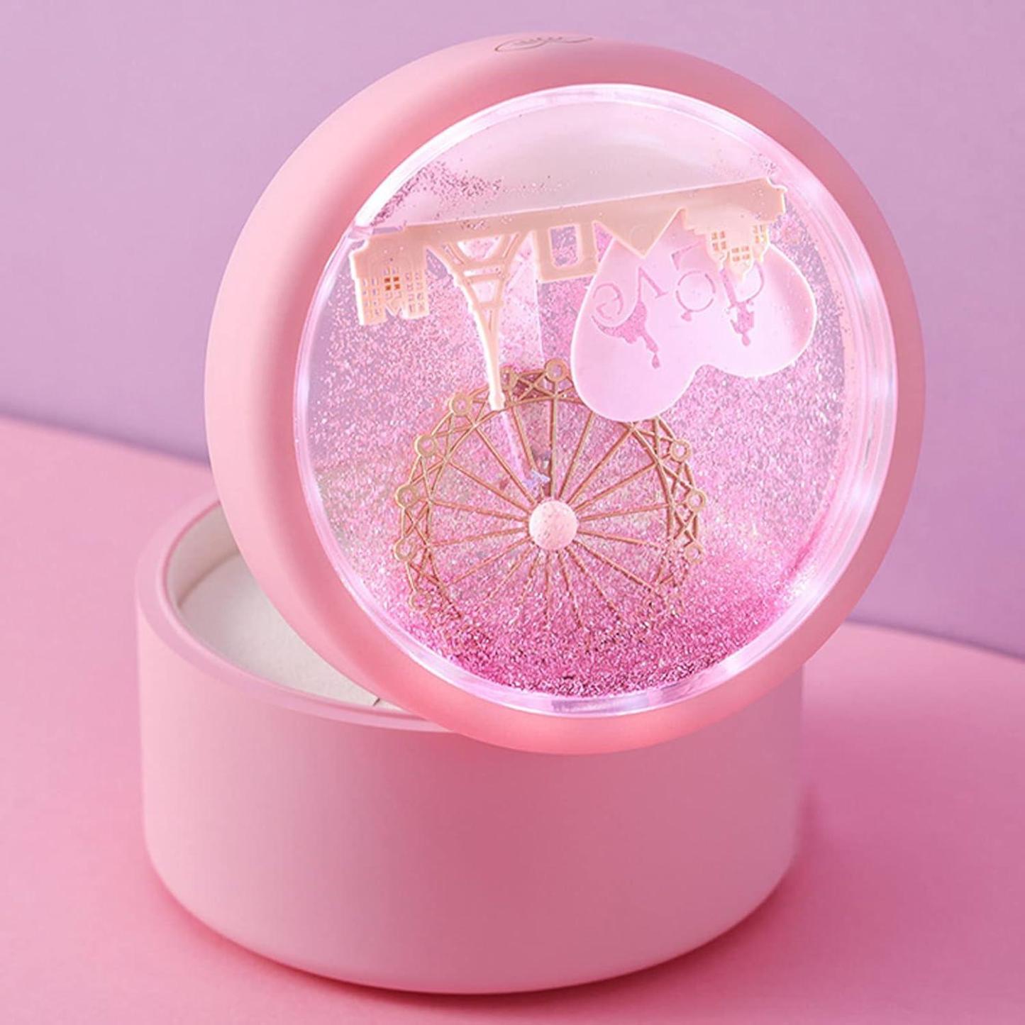 Necklace Pendant Box Jewelry Box Gift Boxes Single Neckline Box Pendant Wheel Round Jewelry Gift Case LED Light Clamshell Small for Proposal White & Pink