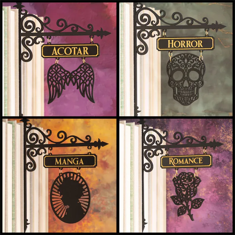 Handcrafted Bookshelf Dividers, Tavern Bookshelf Signs, Home Library Decor, Book Gift, Library Organizers, Reader Gift