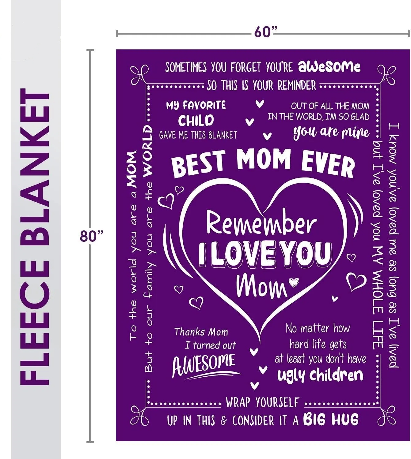 Gift for Mom from Daughter Son - Best Mom Ever Soft Fleece Throw Blanket 60x80 in - Mothers Day Birthday Gifts for Women Mama, Present for Stepmom Mother-in-Law