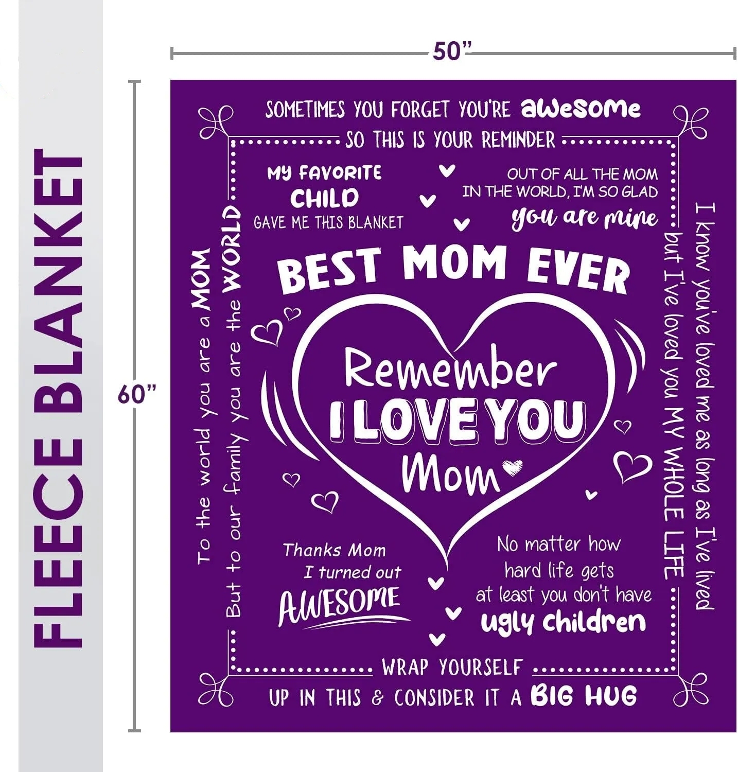 Gift for Mom from Daughter Son - Best Mom Ever Soft Fleece Throw Blanket 60x80 in - Mothers Day Birthday Gifts for Women Mama, Present for Stepmom Mother-in-Law