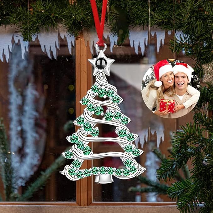 Personalized Christmas Projection Ornaments for Christmas Tree, Custom Drop Pendant Decoration with Picture Inside, Hanging Home Xmas Memorial Decoration