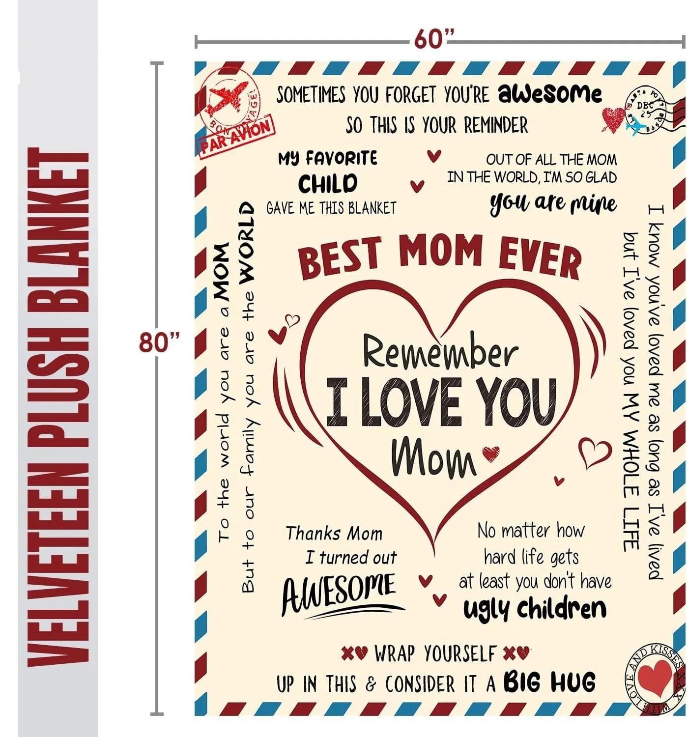Gift for Mom from Daughter Son - Best Mom Ever Soft Fleece Throw Blanket 60x80 in - Mothers Day Birthday Gifts for Women Mama, Present for Stepmom Mother-in-Law
