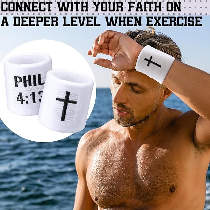 6 Pair Faith Cross Drip Wristband Baseball Drip Baseball Accessories Cross Sports Wristband Absorbent Sweat Band Athletic Christian Faith for Sports Basketball Football Gym Workout