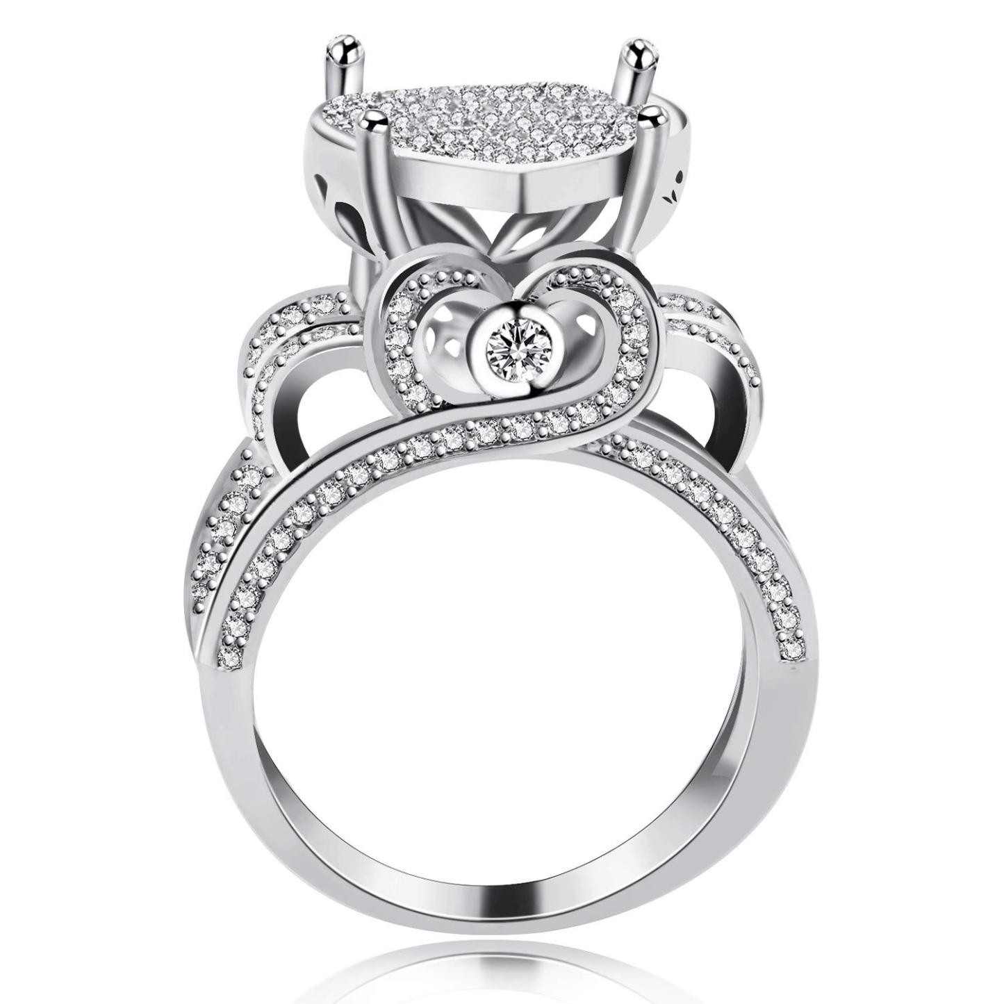 Heart Square Cluster Engagement Love Ring Gift For Lover