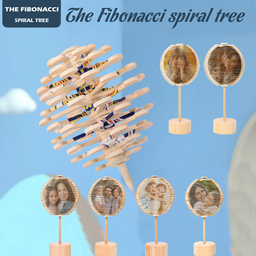 Custom Photo Wooden Fibonacci Spiral Tree Spinner Personalized Creative Stress Relief Toy - soufeelus