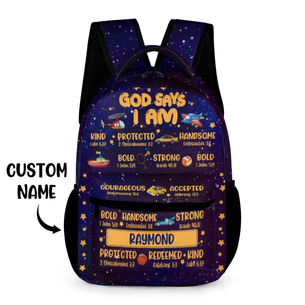 Personalized Name Backpack for Girls and Boys God Says I Am