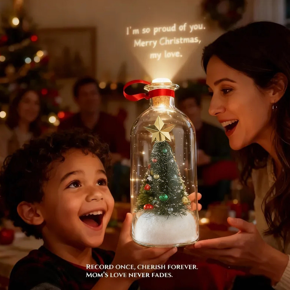 Forever Voice Recordable Christmas Tree Bottle – Personalized Message Ornament That Saves Voices Forever – Heartfelt Christmas Gift for Mom, Kids, Friends & Loved Ones