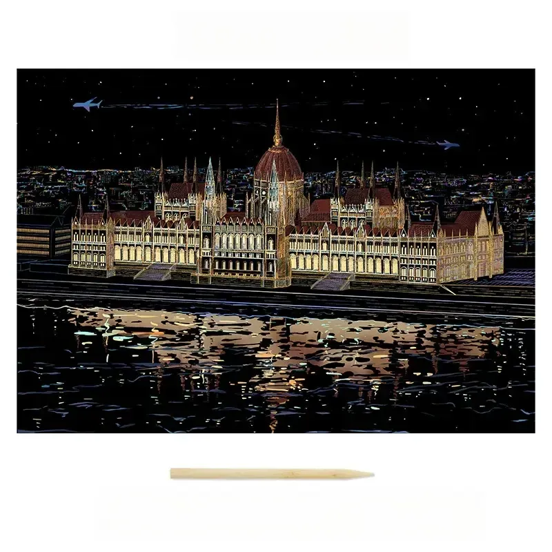 Colorful City Night Scene Scratch Painting Scratch Handmade Scratch Painting DIY Creative Handmade Painting