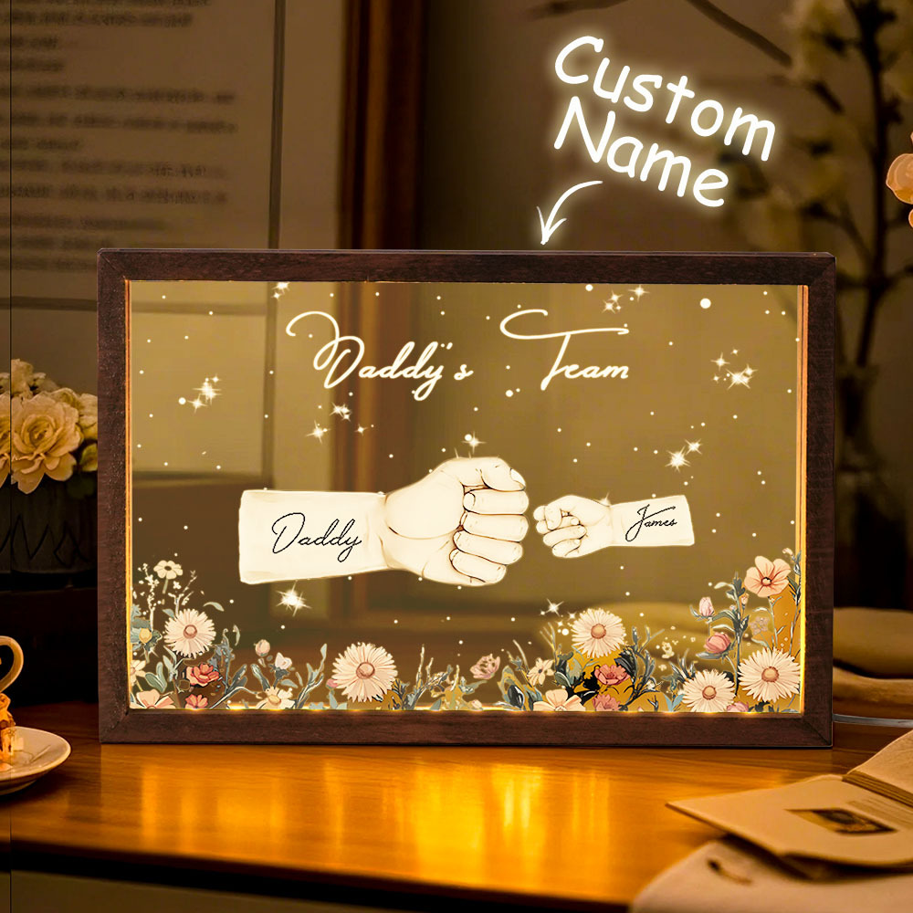 Personalized Fists Night Light Daddy's Team Wood Base Best Gift for Father's Day