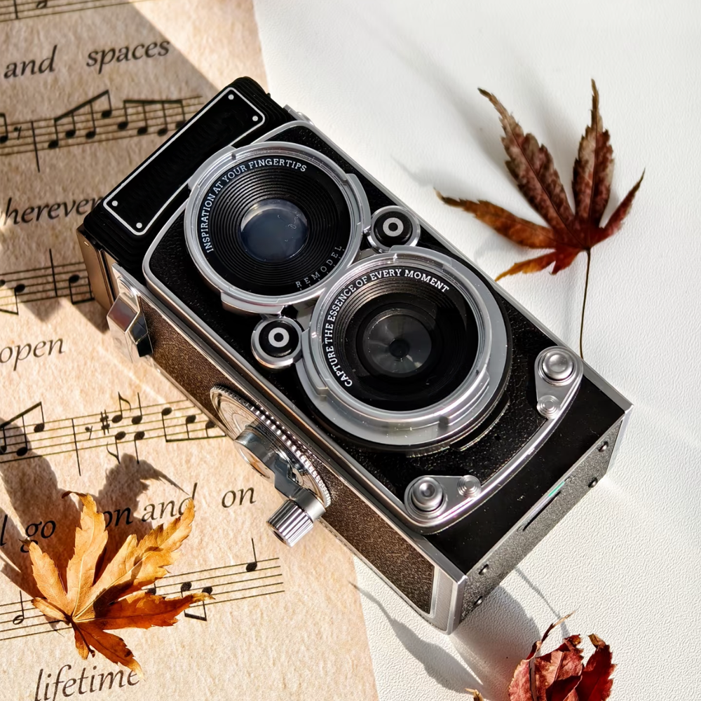 Retro Simulation Twin-Lens Reflex Camera, Photo Taking, Hand-Cranked Video Recording Gift