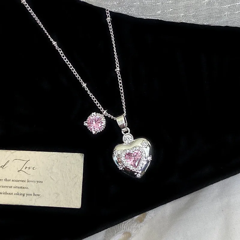 Heart-Shaped Gemstone Pendant Necklace Sparkling Heart Jewelry Gift for Her Romantic Crystal Necklace for Girlfriend,Wife or Mom