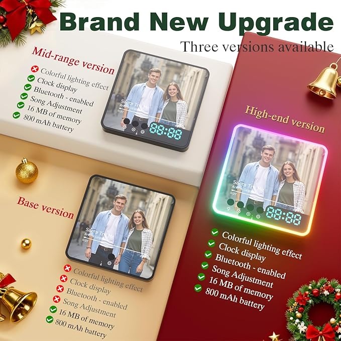 Personalized Music Fridge Magnet with LED Glow & Digital Clock - Custom Spotify Photo Plaque for Refrigerator - Unique Song Gift for Couples