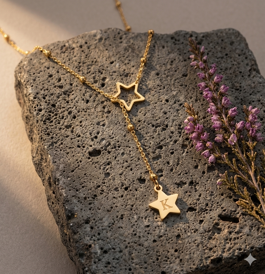 Personalized Star Initial Lariat Necklace Custom Letter Dainty Satellite Chain Y-Necklace for Women Minimalist Celestial Jewelry Gift