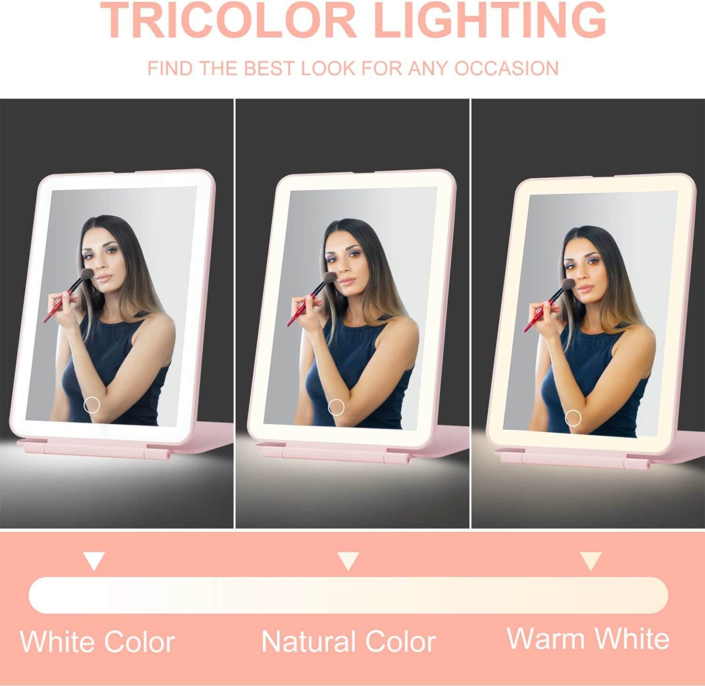 Engraved Name Led Makeup Mirror Three-Color Light With Light Makeup Mirror Dimming Touch Mirror Flip Beauty Mirror Portable Dressing Mirror