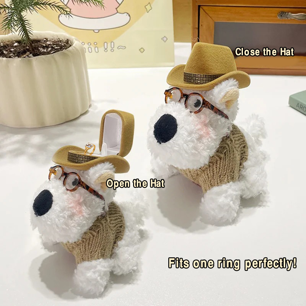Westie Dog-Shaped Ring Box with Hat Cute Engagement Jewelry Gift for Her - soufeelus