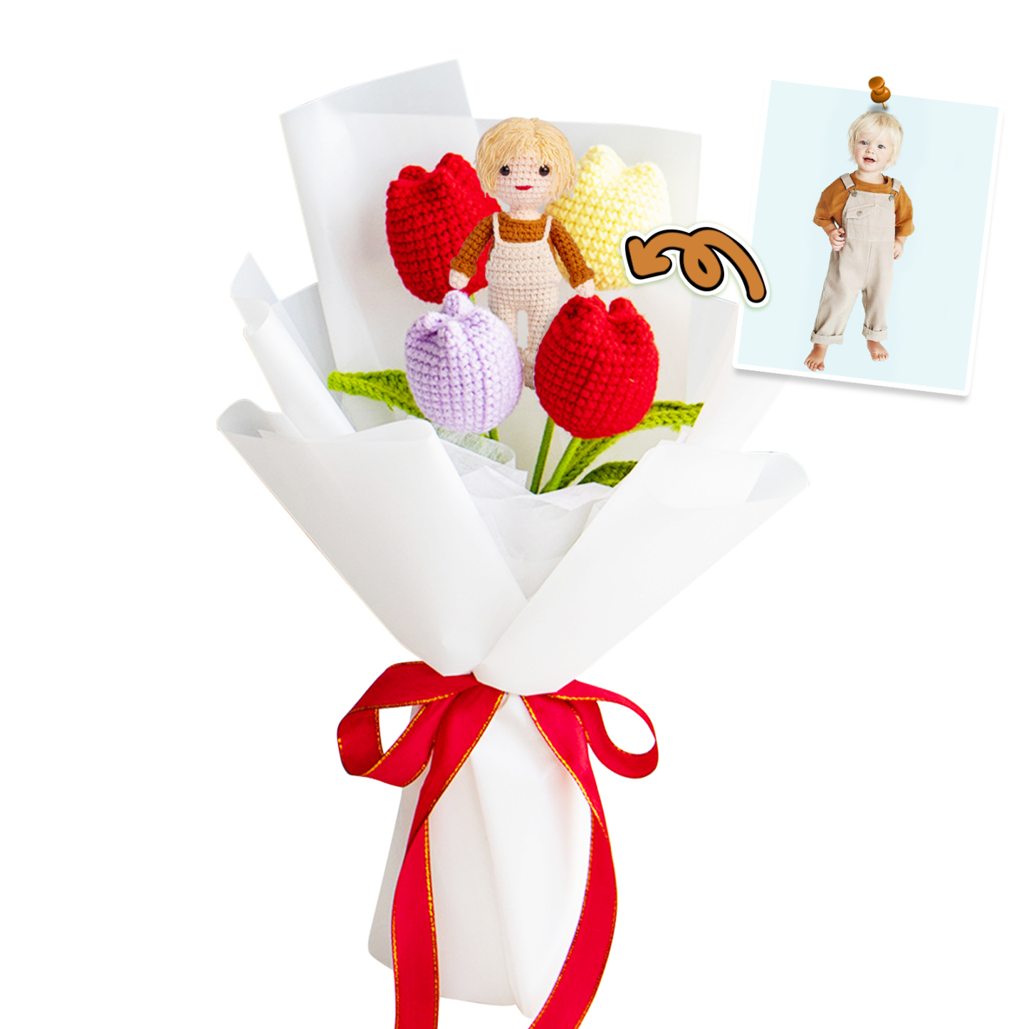Custom Doll Bouquet Hand-Woven Simulation Wool Crochet Tulip Flower Desktop Ornaments Mother's Day Gifts