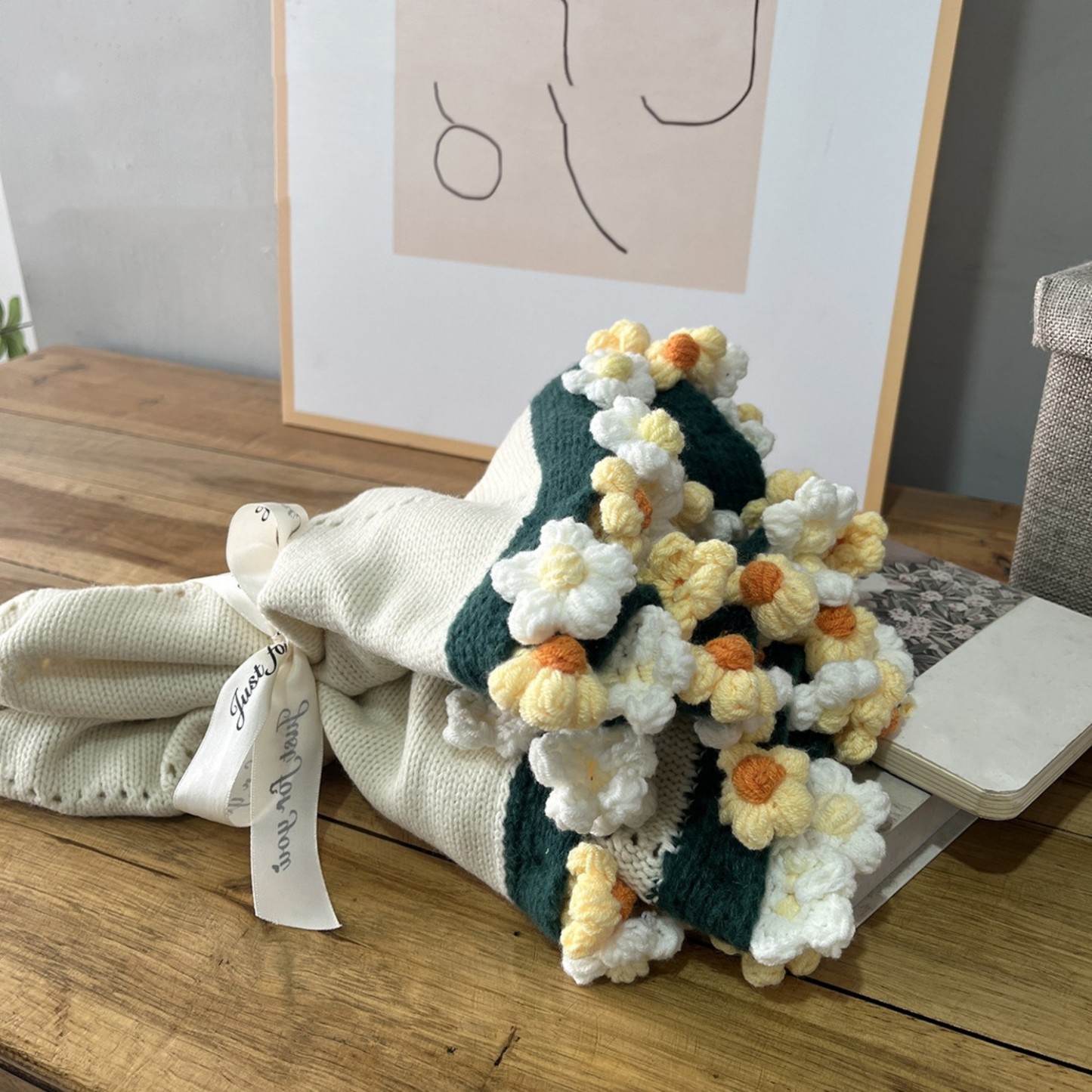 Hand-Knitted Daisy Blanket Bouquet Blanket Ready-Made Hand-Woven Flower Blanket Gift For Mother And Girlfriend