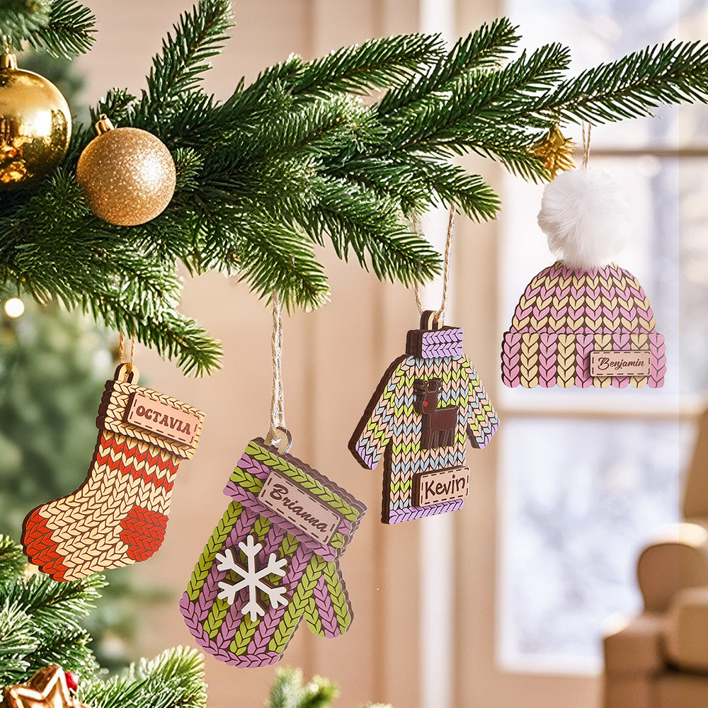 Personalized Name Winter Beanie Hat Christmas Ornament Custom Christmas Winter Mitten Stocking Sweater Ornament - soufeelus