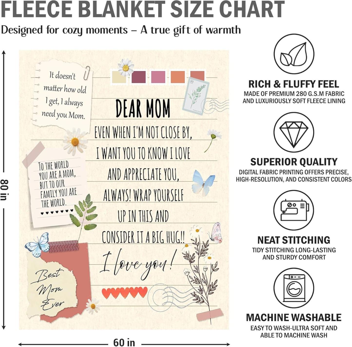 Gift for Mom from Daughter Son - Best Mom Ever Soft Fleece Throw Blanket 60x80 in - Mothers Day Birthday Gifts for Women Mama, Present for Stepmom Mother-in-Law