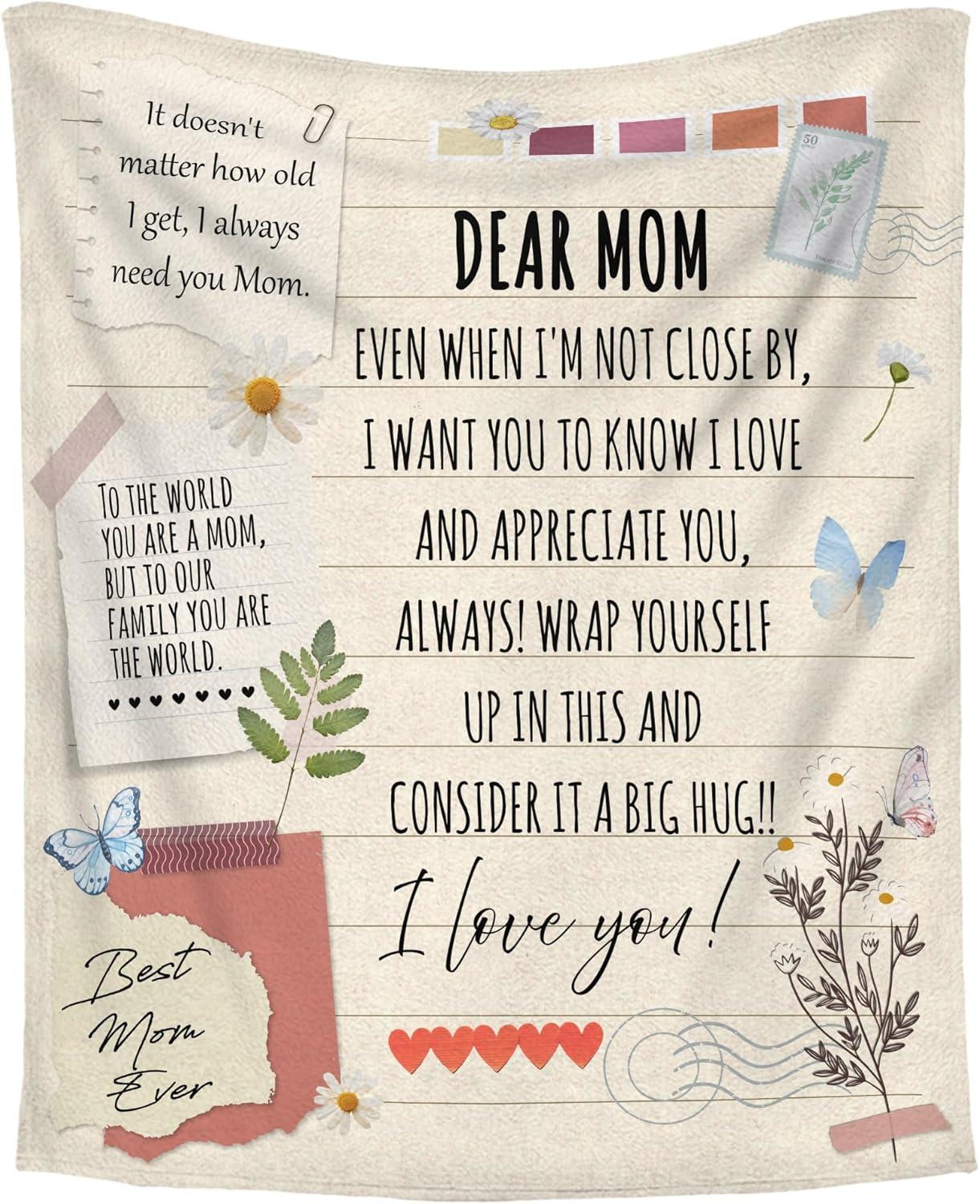 Gift for Mom from Daughter Son - Best Mom Ever Soft Fleece Throw Blanket 60x80 in - Mothers Day Birthday Gifts for Women Mama, Present for Stepmom Mother-in-Law