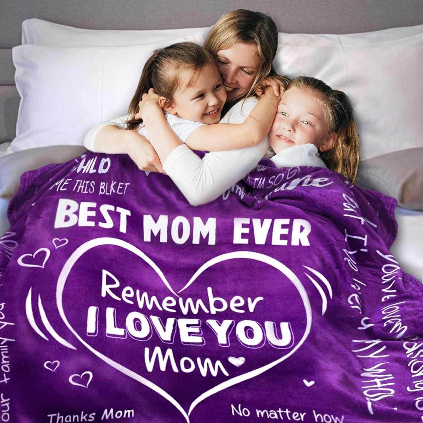 Gift for Mom from Daughter Son - Best Mom Ever Soft Fleece Throw Blanket 60x80 in - Mothers Day Birthday Gifts for Women Mama, Present for Stepmom Mother-in-Law