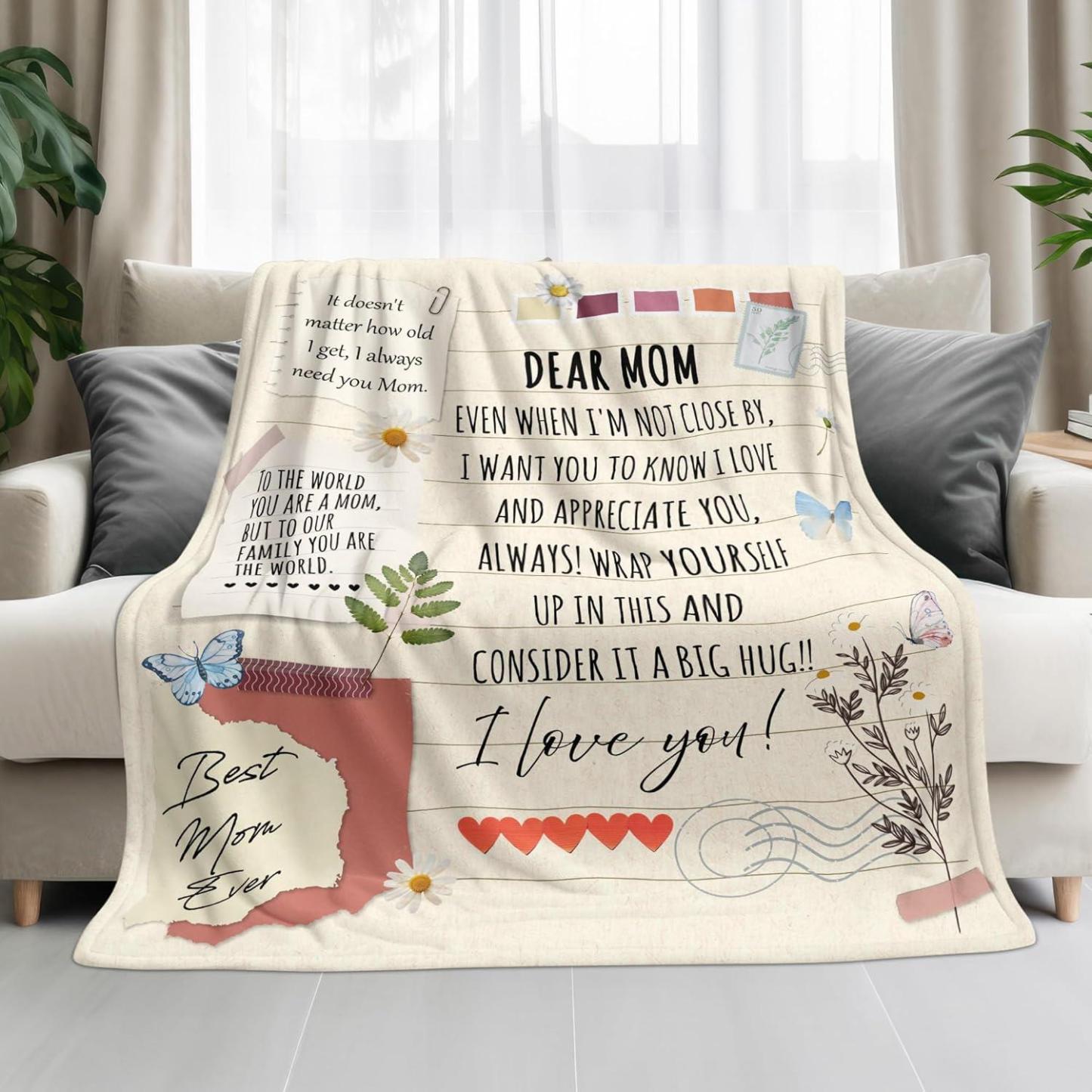 Gift for Mom from Daughter Son - Best Mom Ever Soft Fleece Throw Blanket 60x80 in - Mothers Day Birthday Gifts for Women Mama, Present for Stepmom Mother-in-Law