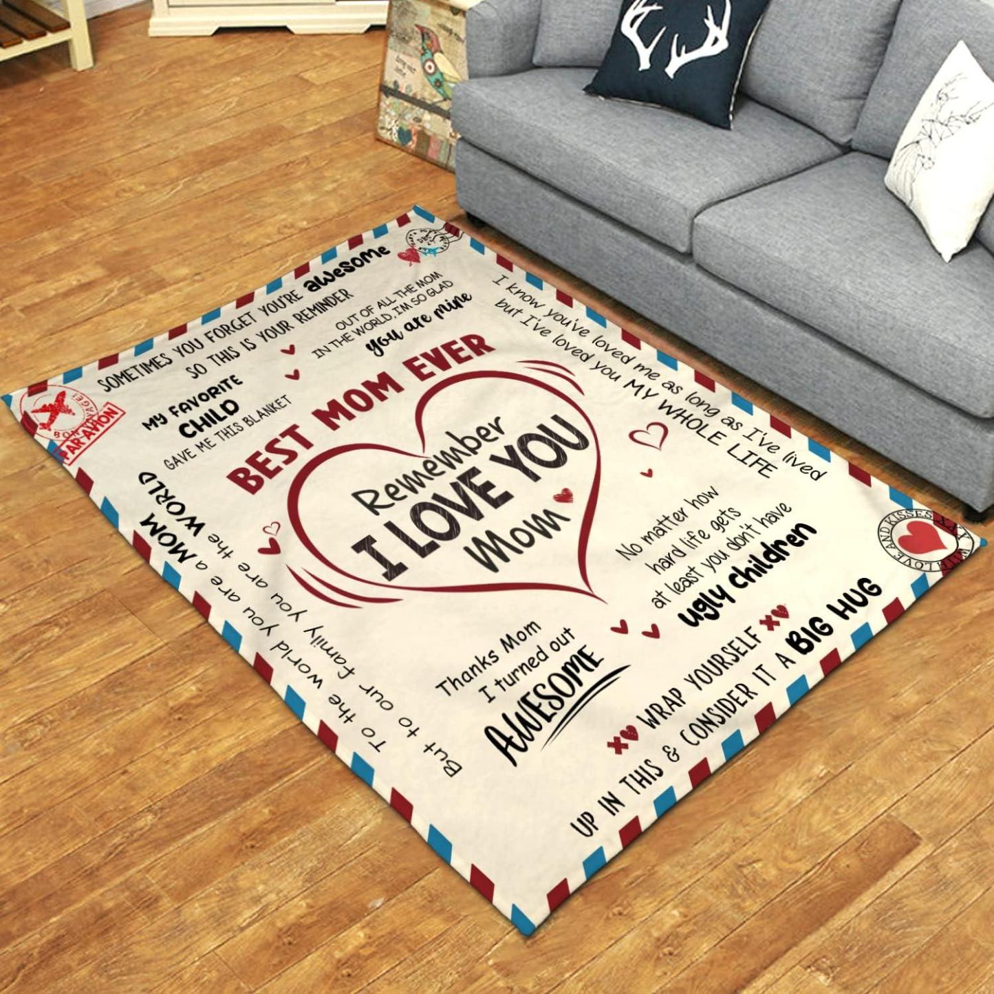 Gift for Mom from Daughter Son - Best Mom Ever Soft Fleece Throw Blanket 60x80 in - Mothers Day Birthday Gifts for Women Mama, Present for Stepmom Mother-in-Law