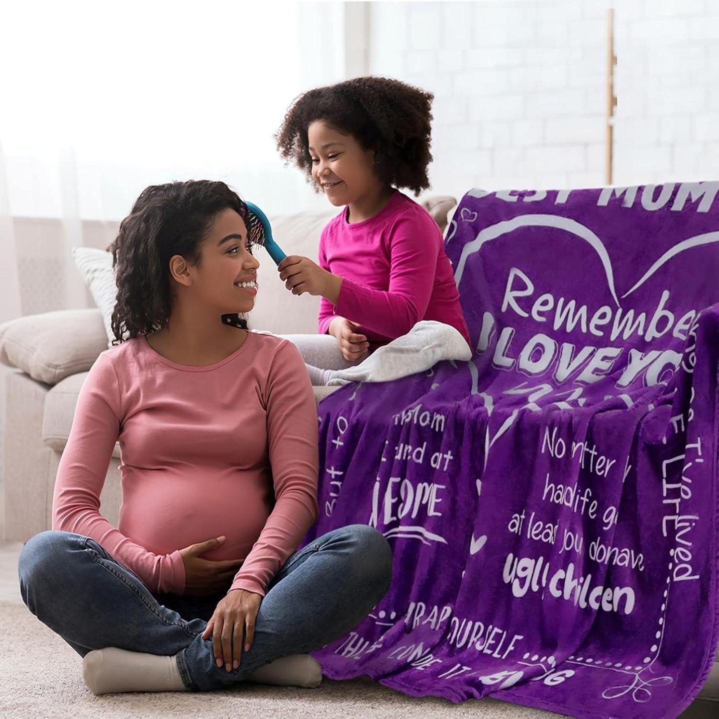 Gift for Mom from Daughter Son - Best Mom Ever Soft Fleece Throw Blanket 60x80 in - Mothers Day Birthday Gifts for Women Mama, Present for Stepmom Mother-in-Law