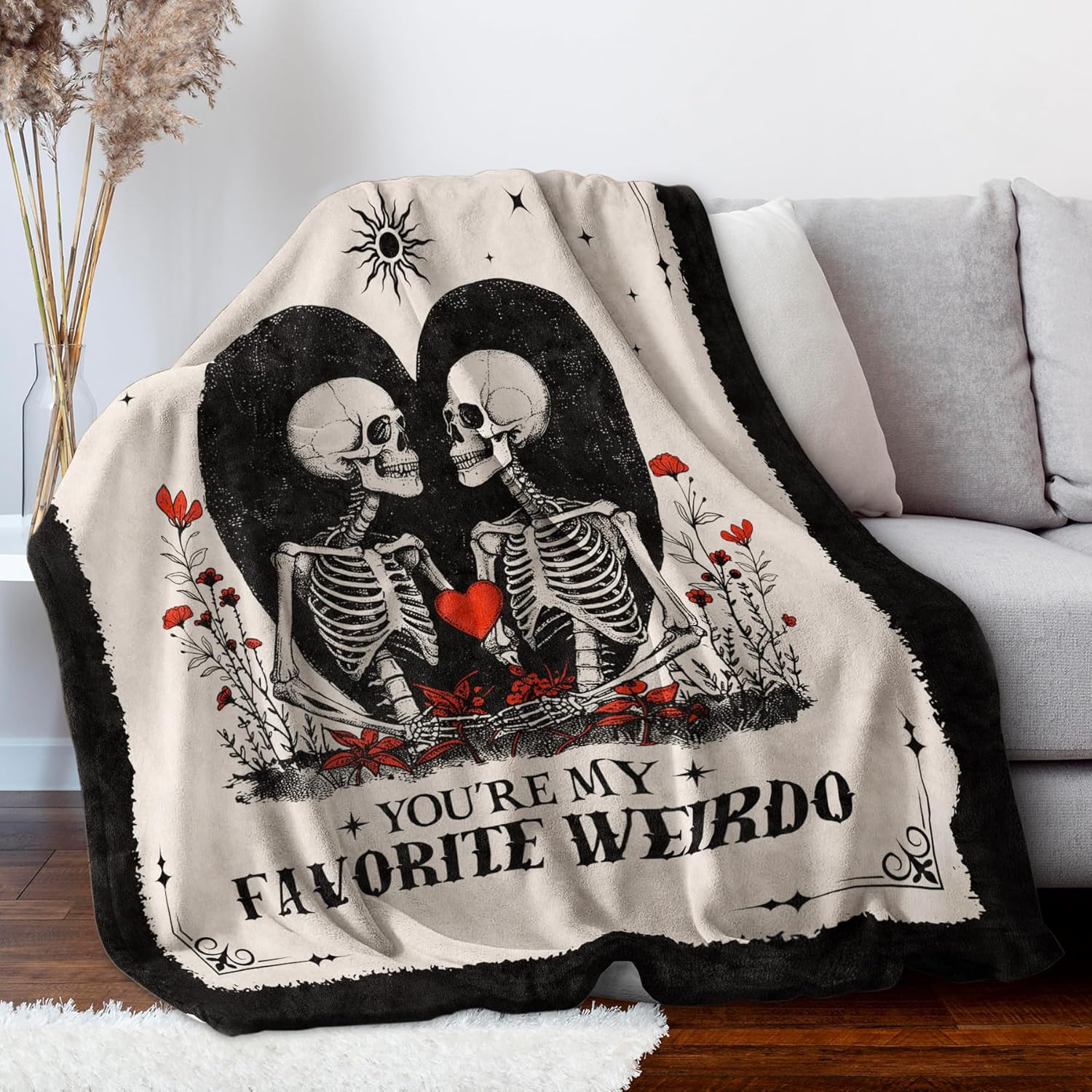 Custom Text Blanket Couple Blanket Skeleton Love Gift for Anniversary Wedding Birthday