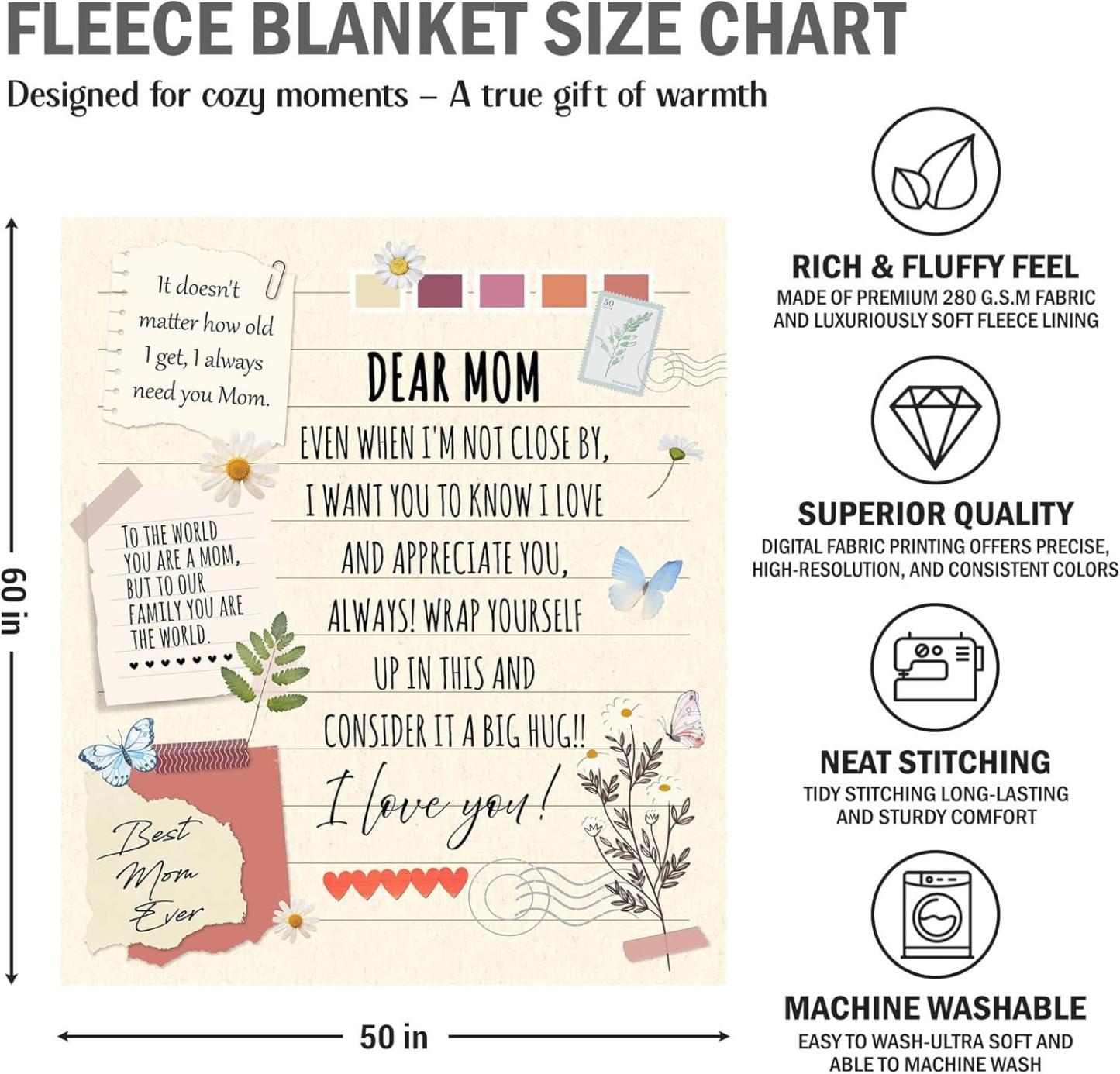 Gift for Mom from Daughter Son - Best Mom Ever Soft Fleece Throw Blanket 60x80 in - Mothers Day Birthday Gifts for Women Mama, Present for Stepmom Mother-in-Law