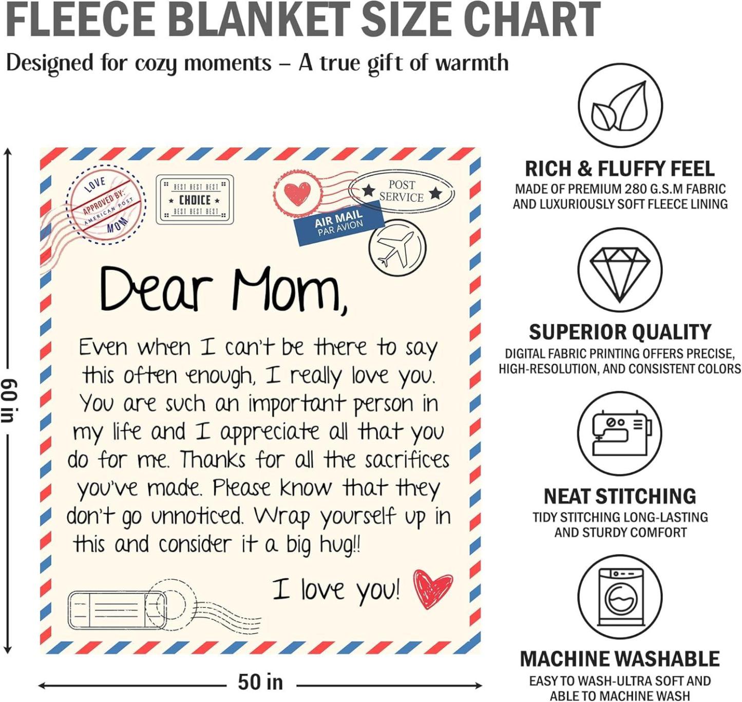 Gift for Mom from Daughter Son - Best Mom Ever Soft Fleece Throw Blanket 60x80 in - Mothers Day Birthday Gifts for Women Mama, Present for Stepmom Mother-in-Law