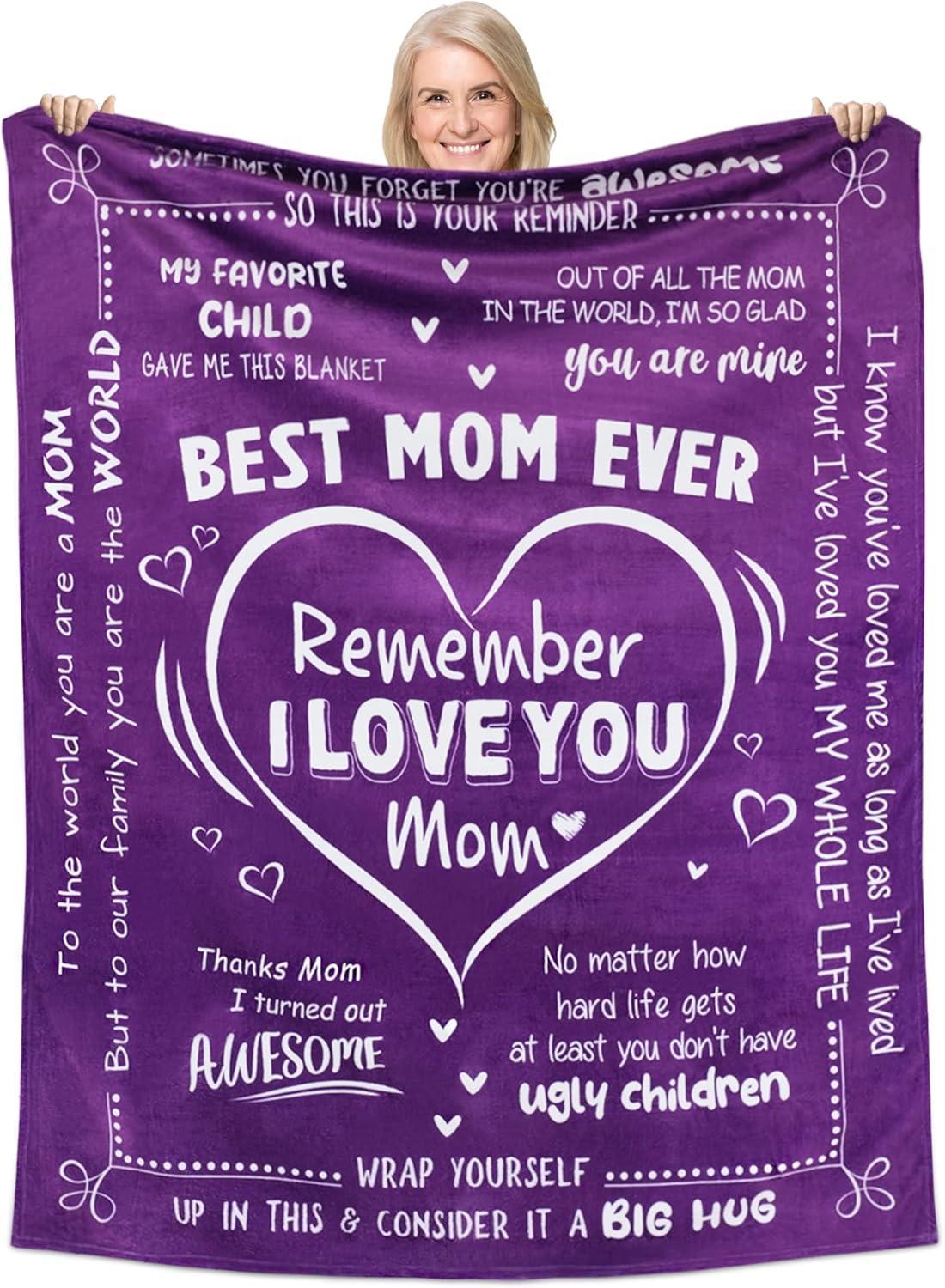 Gift for Mom from Daughter Son - Best Mom Ever Soft Fleece Throw Blanket 60x80 in - Mothers Day Birthday Gifts for Women Mama, Present for Stepmom Mother-in-Law