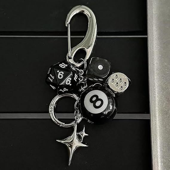 8 Ball Keychain Star Dice Billiards Keychain Lucky Magic 8 Ball Keychain Bag backpack Purse Charm
