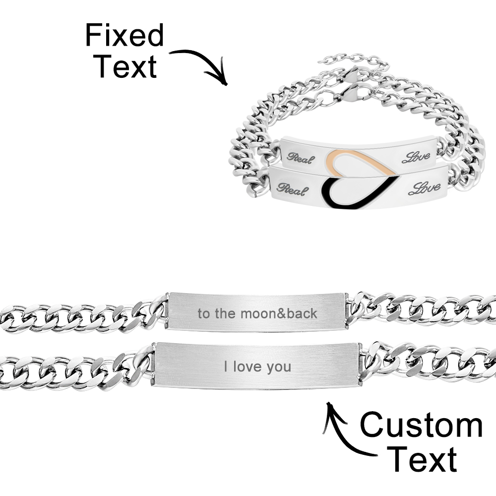 Engraved Couple Bracelet Personalized  Love Heart Wide Chain Bracelet Valentine's Day Gifts