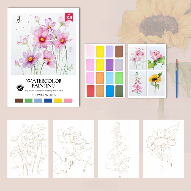 4 Sheets Watercolor Workbook Coating Book with Free Paint Set Say Goodbye to Anxiety Awaken Your Artistic Talent