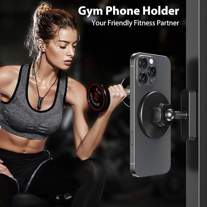 Gym Magnetic Phone Holder For Magsafe Gym Essentials Dual Magnetic Phone Mount With 360° Rotation Adjustable Portable Workout Accessories For Men And Women