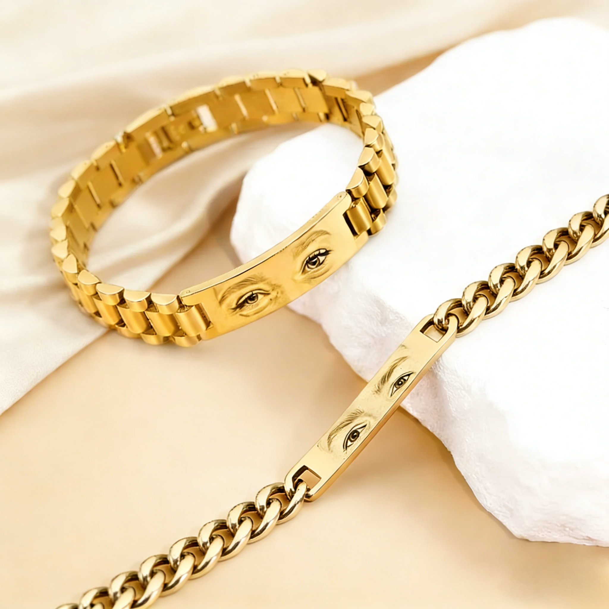 Custom Eyes Photo Couple Bracelet Personalized Engravable Jewelry Perfect Gift for Couples