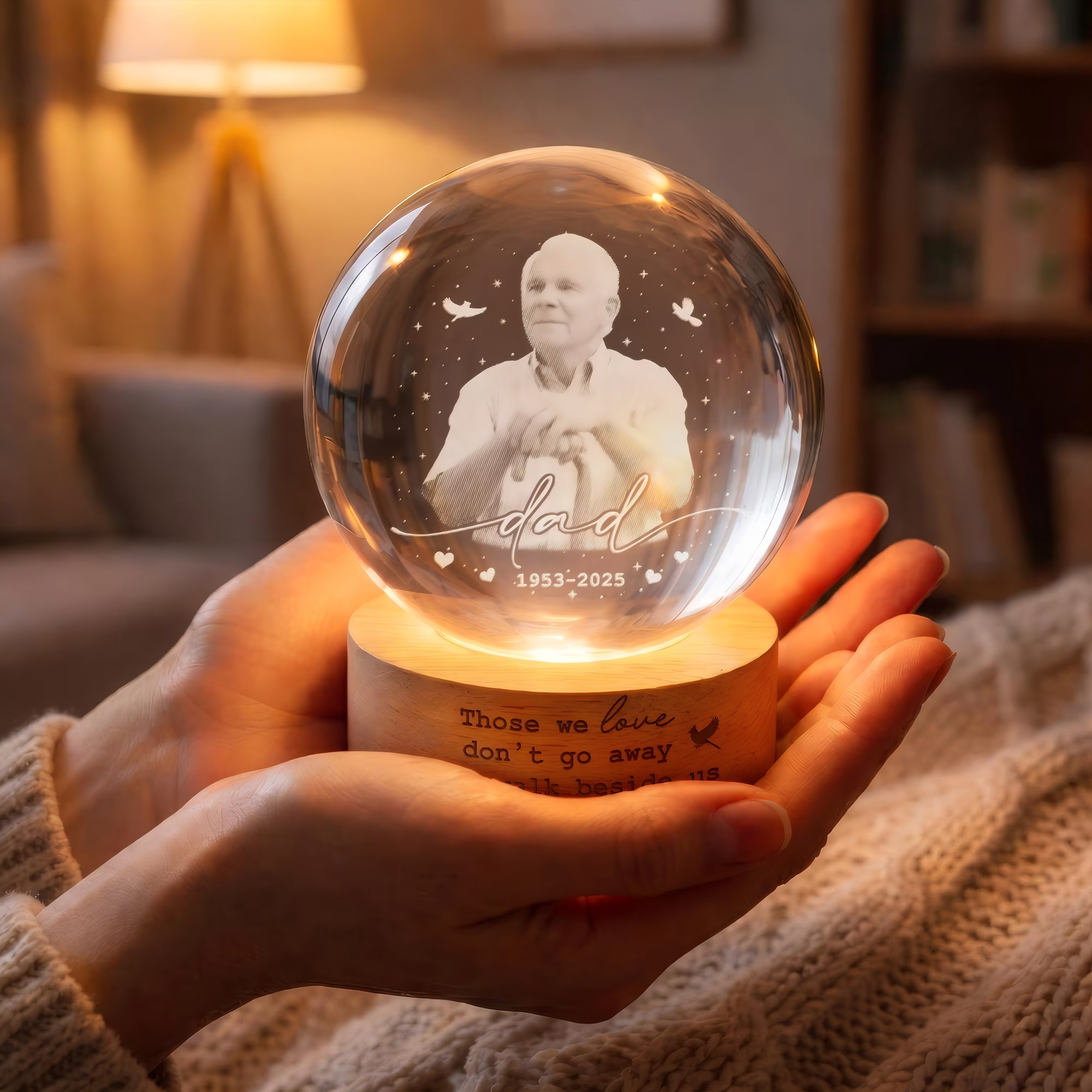 Custom Photo Memorial Night Light Dad Loss Crystal Ball Light Remembrance Gift for Dad Sympathy Gift