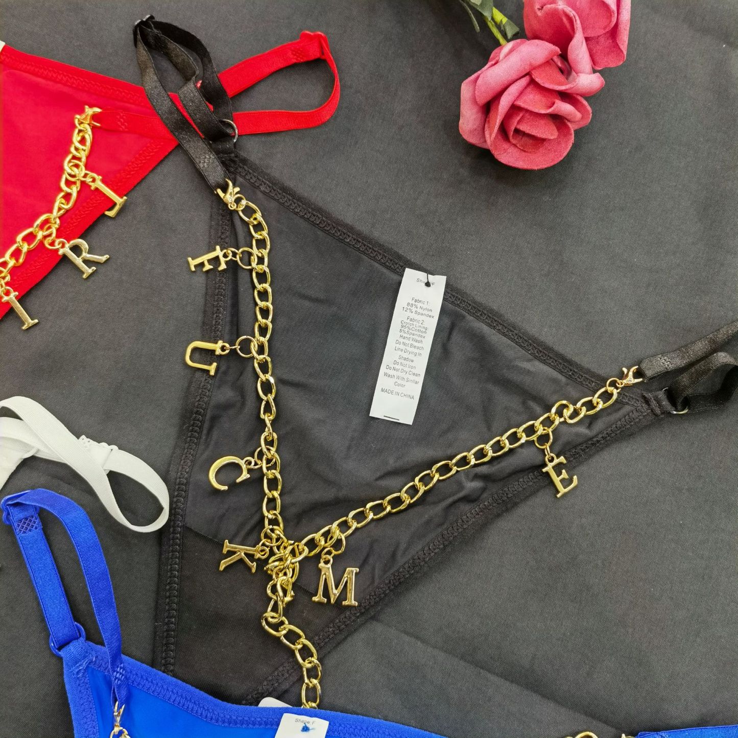 Custom Rhinestone Letter Thong Personalized Chain Sexy Thong