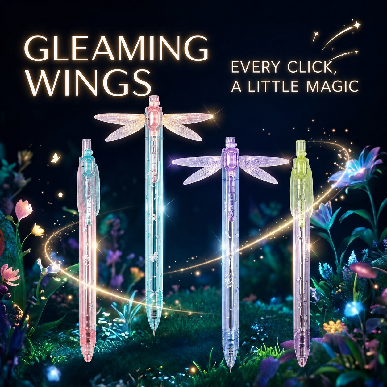 Gleaming Wings Dragonfly Pen Retractable Gel Pen Pop-Up Wings Kawaii Stationery Cute Fine Point Writing Pen Back to School Gift for Girls Students